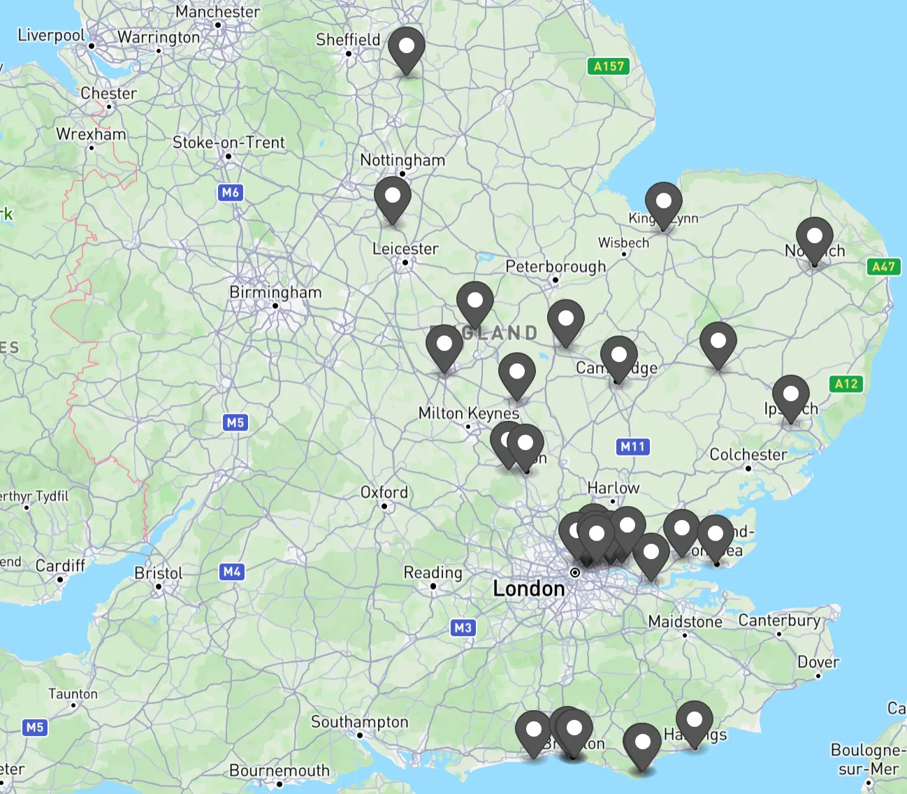 Map of stores using Aperture across England